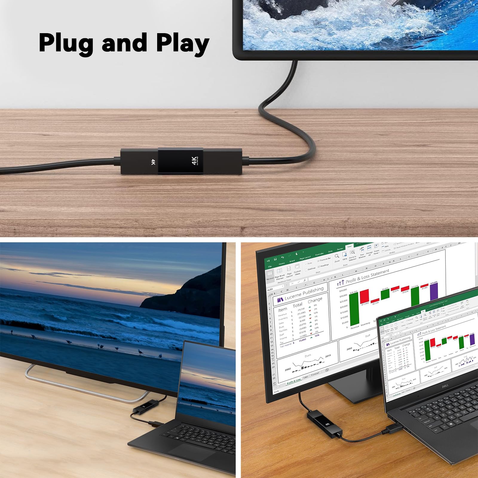 Adaptateur DisplayPort vers HDMI 2 Pièces, 4K@30Hz/2K@60Hz/1080P@120Hz Displayport vers HDMI Compatible avec Les Ordinateurs Portables, Projecteurs, Moniteurs, Téléviseurs, AMD, GPU