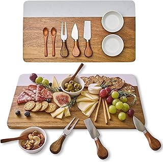 Marble Acacia Charcuterie Board Set (Premium Design Not Bamboo) – Cheese Platter Meat and Cheese Tray Medium Board for Small Gatherings Elegant Cheeseboard Gift
