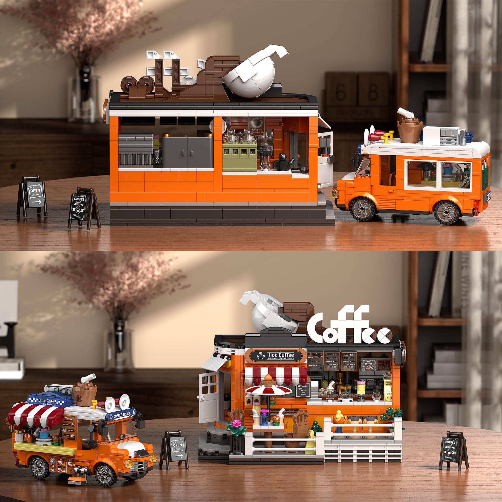 TYCOLE City Coffee House Juego de Bloques de Construcción, 1185 Piezas de Cafetería, Juguetes de Construcción con Coche de Café Móvil, Regalo de Cumpleaños para Adultos, Niños y Niñas de 8 a 12 Años