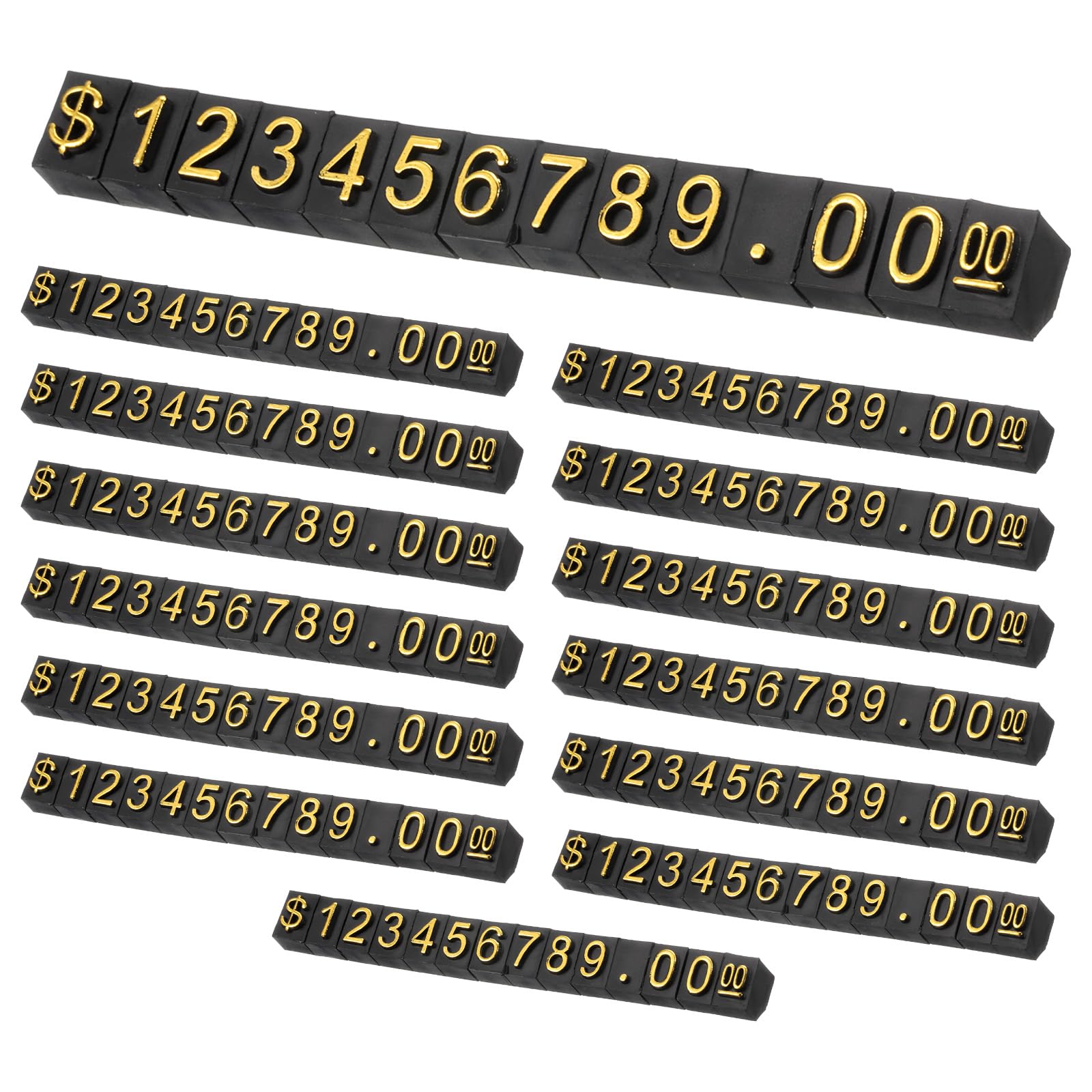 sourcing map 14 Set Price Display Cube, Adjustable Price Tag Stand Removable Mini Tag Number Letter Price Dollar Block Kit for Jewelry Retail Shop Price Signs (Black/Silver, 2.2" Length)