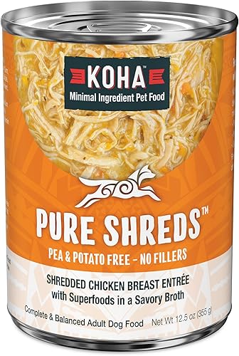 KOHA Pure Shreds - Entrada de pollo y carne de res para perros, latas de 12.5 onzas (paquete de 12)