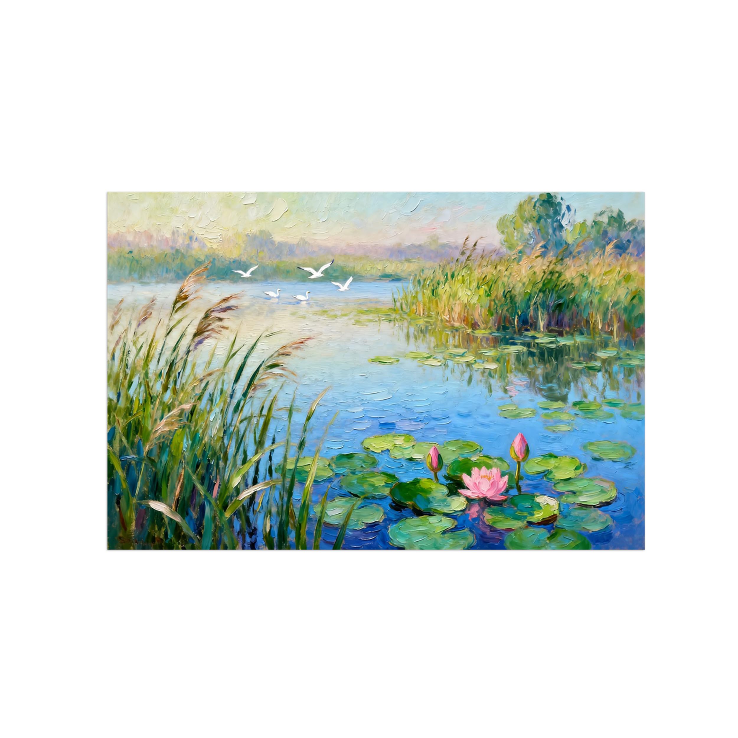 Ozpwbvy Unframed Lake Lotus Landscape Canvas Wall Art Picture 80X120cm