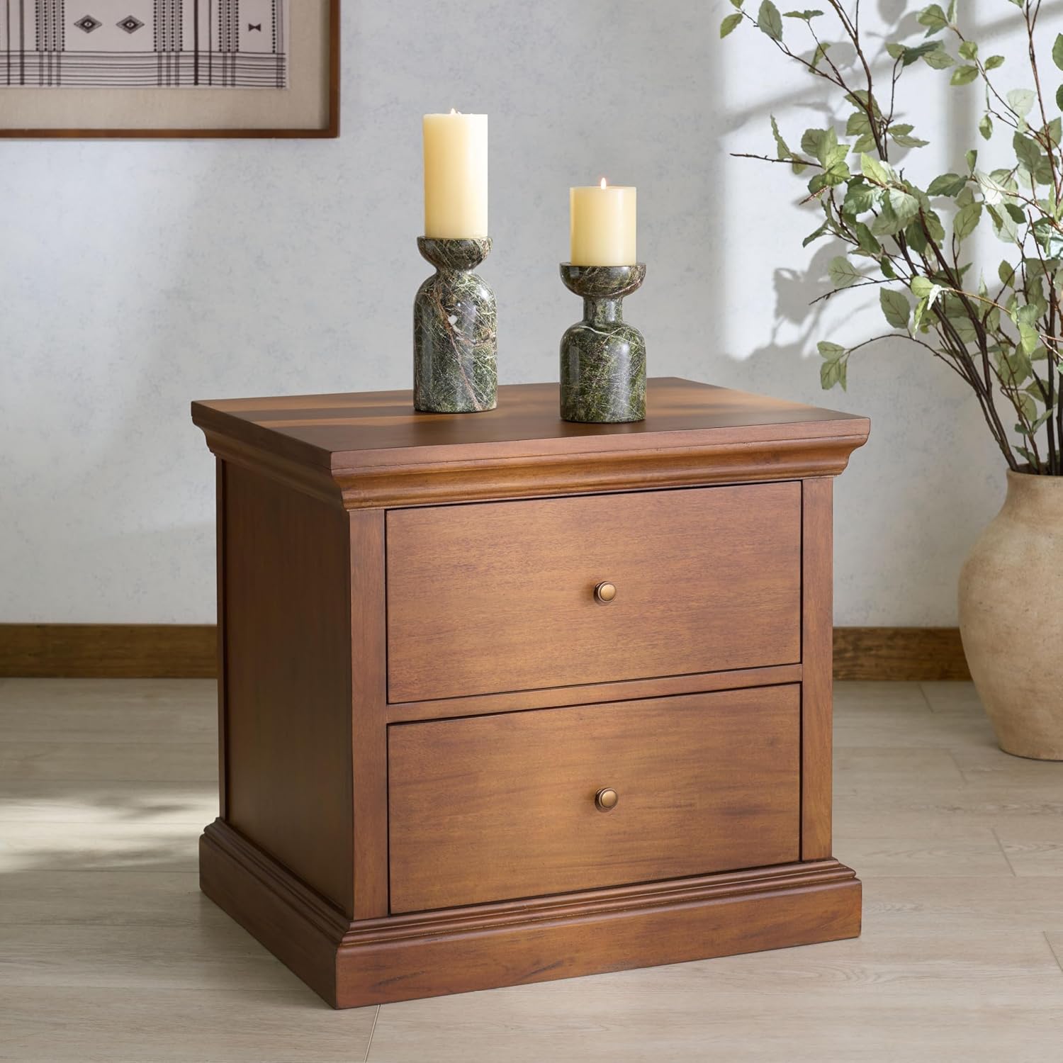 SAFAVIEH Couture Collection – Lizzy Walnut 2-Drawer Wood Nightstand, Fully Assembled Bedroom Storage with Metal Drawer Glides (SFV7727A)