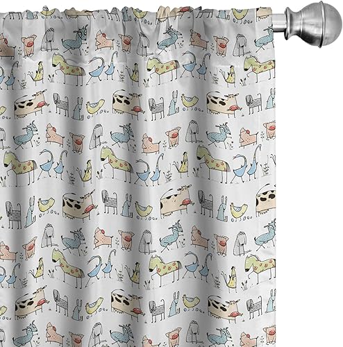 Miniatura 34 de Ambesonne Cortinas retro para ventana, diseño hipster alegre, cámaras de fotos analógicas antiguas, equipo de película estilo garabato, decoración