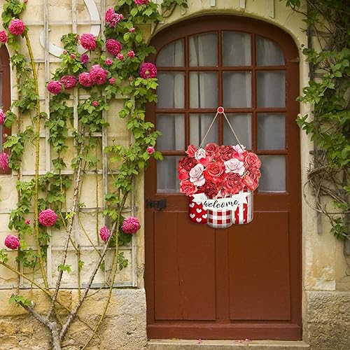 Miniatura 2 de Letrero de madera roja de rosas para el día de San Valentín decoración de puerta delantera de madera de San Valentín decoración de puerta delantera