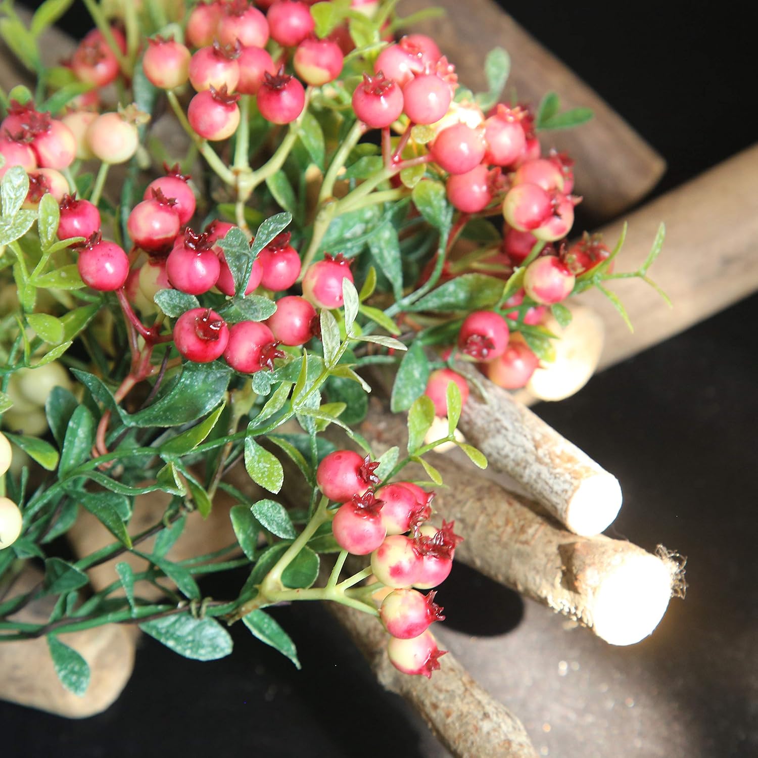 8pcs Artificial Berry Stems, 11 Inch Faux Holly Branch Picks with Green Leaves for Wreaths, Bouquets, Centerpieces, and Year Round Home Decorations,Fuschia