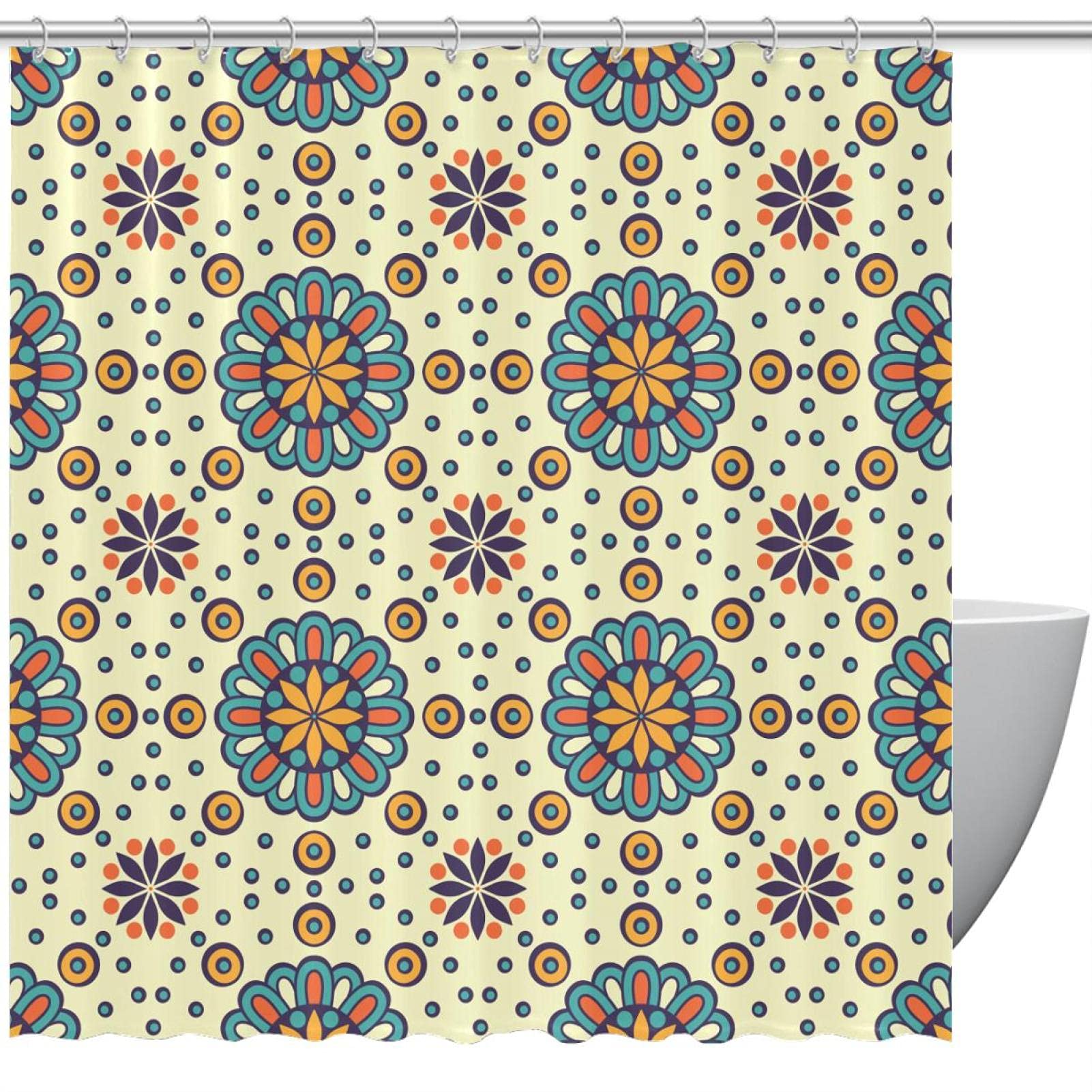 Rideau de douche de qualité supérieure motif mandala ethnique lavable en machine