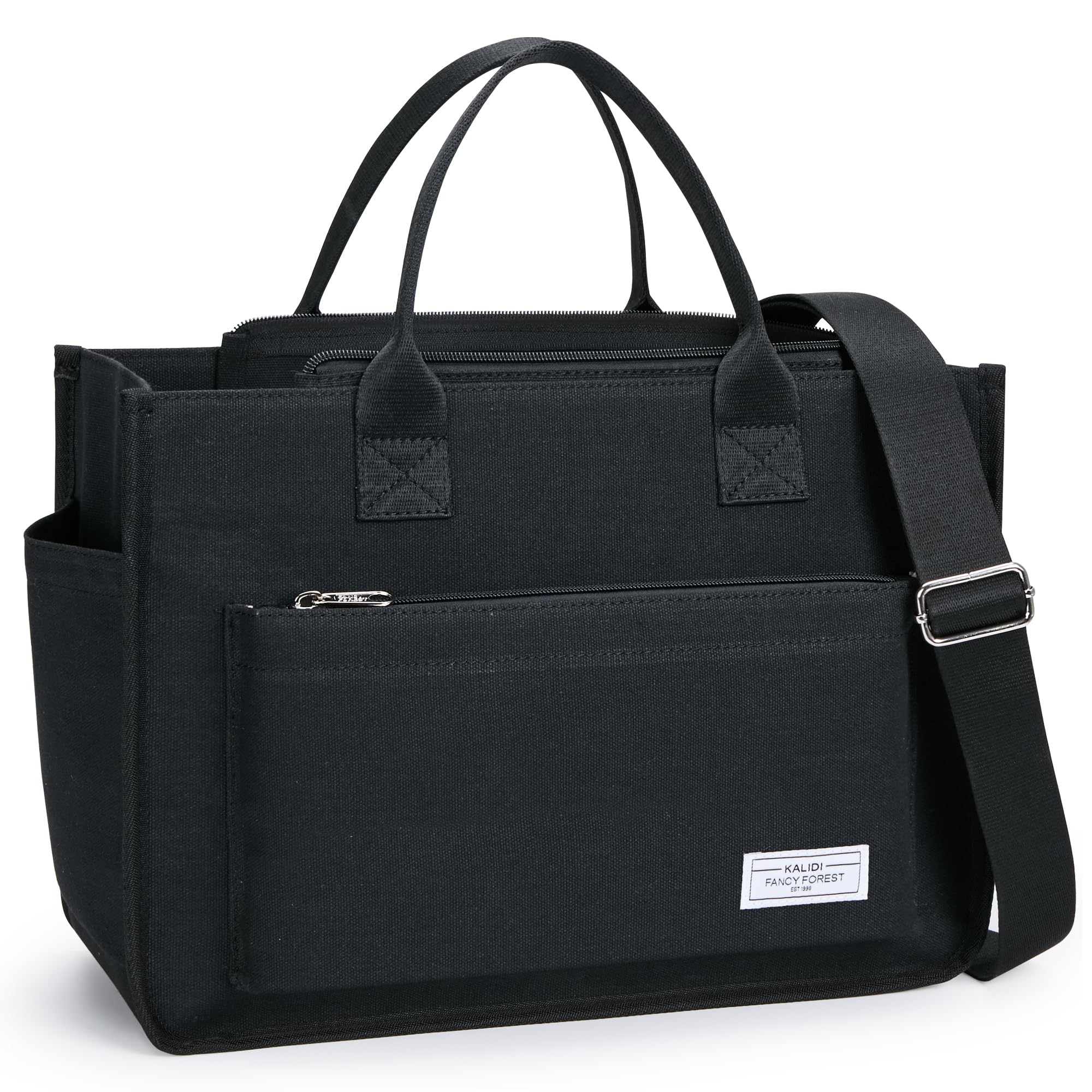 Fancy Forest Work Tote Bags for Women With Compartments, Large Canvas Crossbody Purse with Zipper for College, Travel, Bible