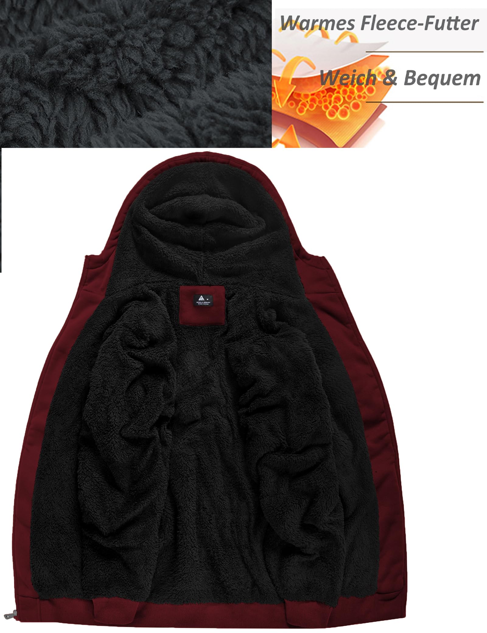 LLdress Giacca con Cappuccio da Uomo Felpa con Cappuccio con Cerniera Fodera Calda Giacca Invernale con Tasche Felpa in Pile per Escursionismo Campeggio