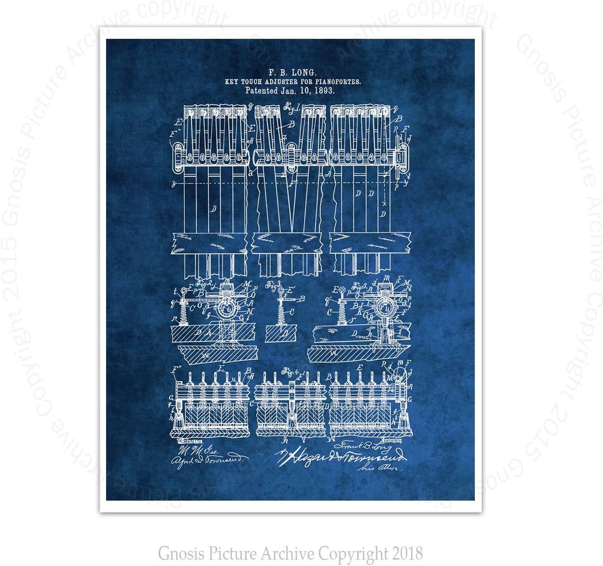 Piano Wall Art Set of 6 Unframed Piano Blue Prints Music Room Decor Piano Teacher Gift