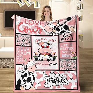 Firiseroh Cartoon Cow Throw Blanket Just a Girl who Loves Cows Blanket Cow Gift for Cow Lovers Cow Blanket for Girls Women Cartoon Cows Decor for Home Sofa Bed 60