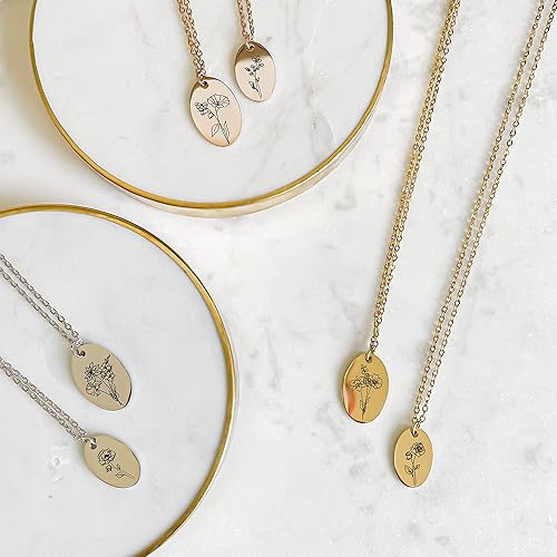 Miniatura 6 de Collar personalizado con nombre de flor de nacimiento para el día de la madre, chapado en oro de 18 quilates, collar de flores delicadas, joyería