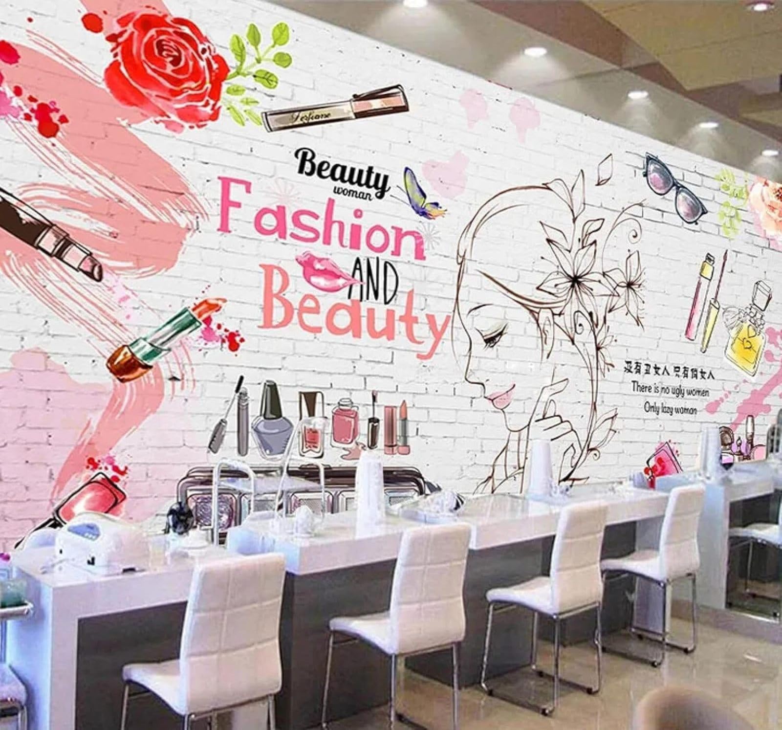 XLMING Brick Wall Graffiti Beautiful Woman Cosmetics Beauty 3D Wallpaper Luxury Silk Study Dining Feature Sofa Grey Bedroom Living Room Tv Decorative Wall-400cm×280cm