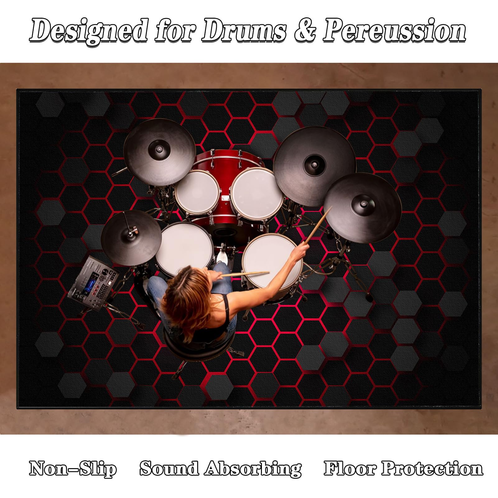 Drum Teppich Schlagzeugteppich 140 x 120 cm Trommelteppich Schallschutz Akustik Schlagzeug Teppich Professionelles rechteckiges Elektronisches Jazz Schlagzeug Kit Drumteppich für Studio, Wohnung