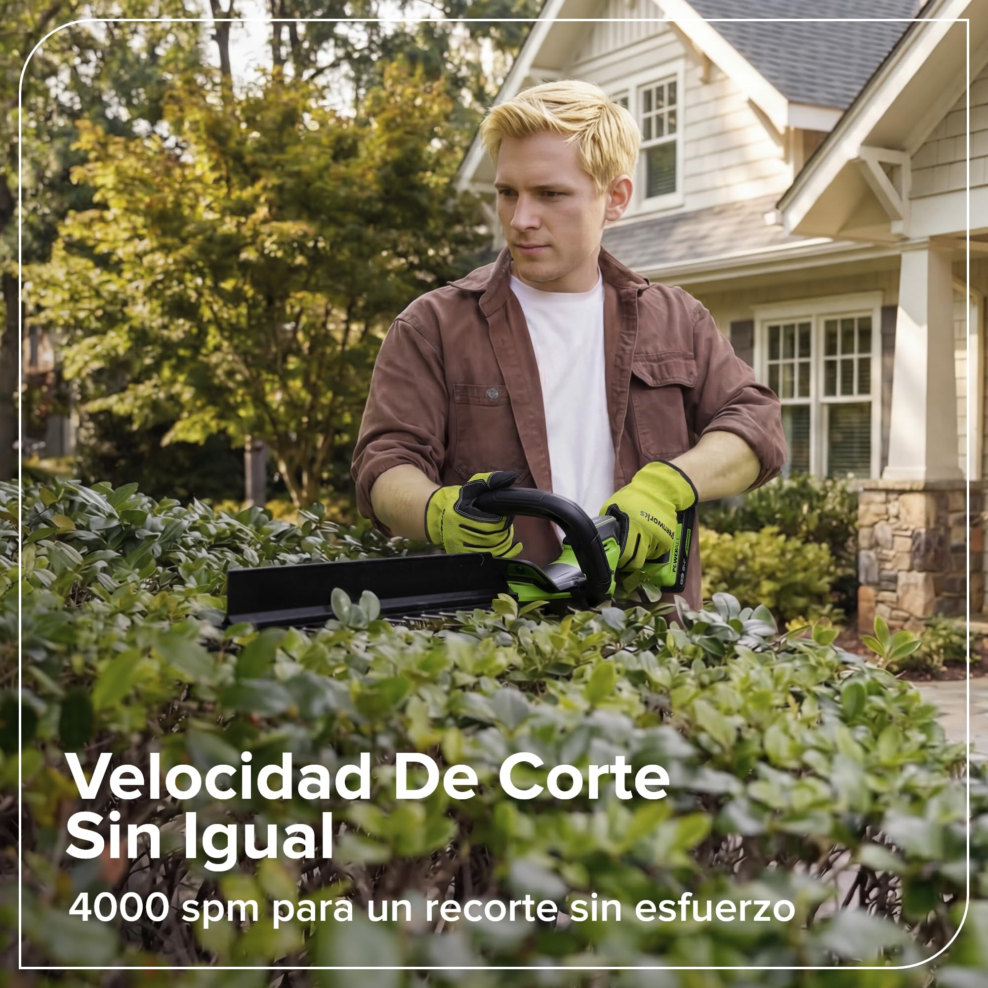 Greenworks Cortasetos a batería 24V 51 cm con batería 2.0Ah, Motor brushless, Cuchilla Doble acción 28 mm, Hedge Sweeper, Cargador USB-C Incluido HT2002A1