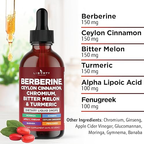 Miniatura 3 de Berberina con suplemento de canela de Ceilán gotas líquidas + extracto de melón amargo, glucomanano, gimnasia, cromo, cúrcuma, Panax Ginseng,