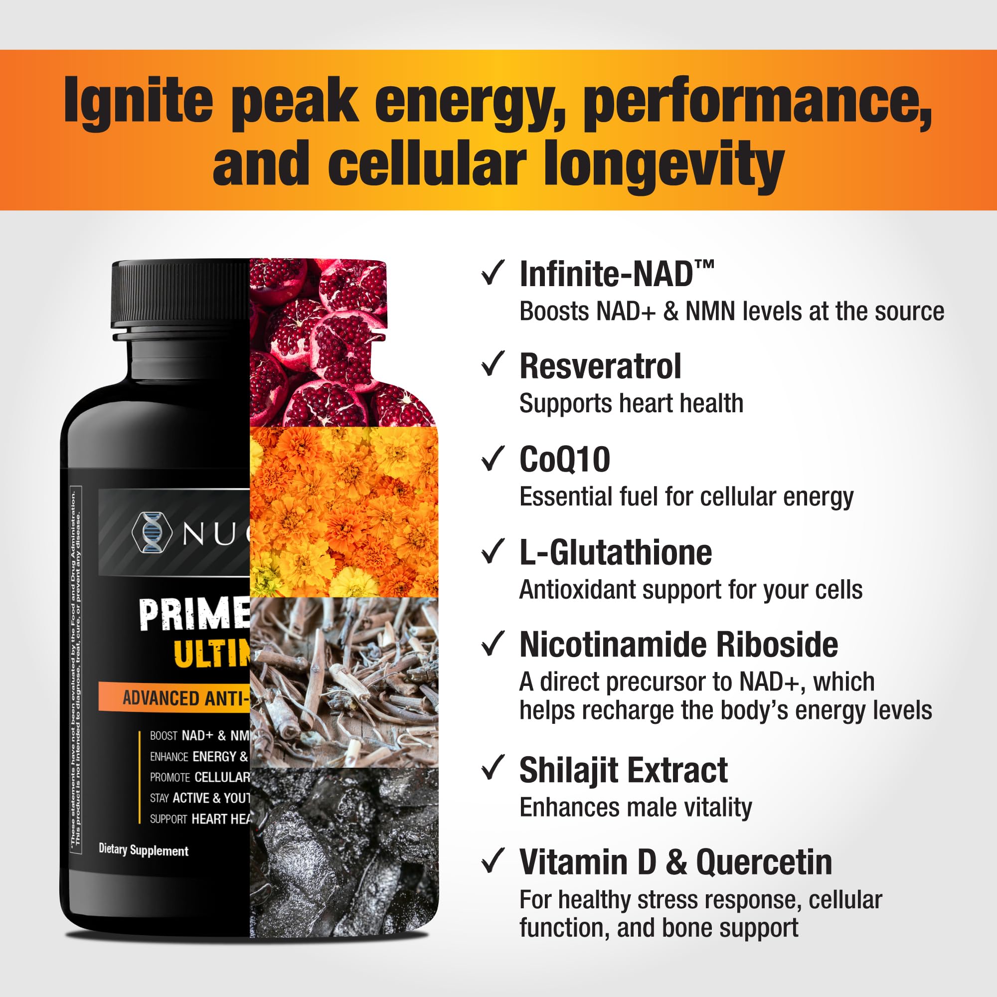 Nugenix Prime NAD+ Ultimate - NMN NAD Supplement, Resveratrol, CoQ10-60ct — Amazon image 3