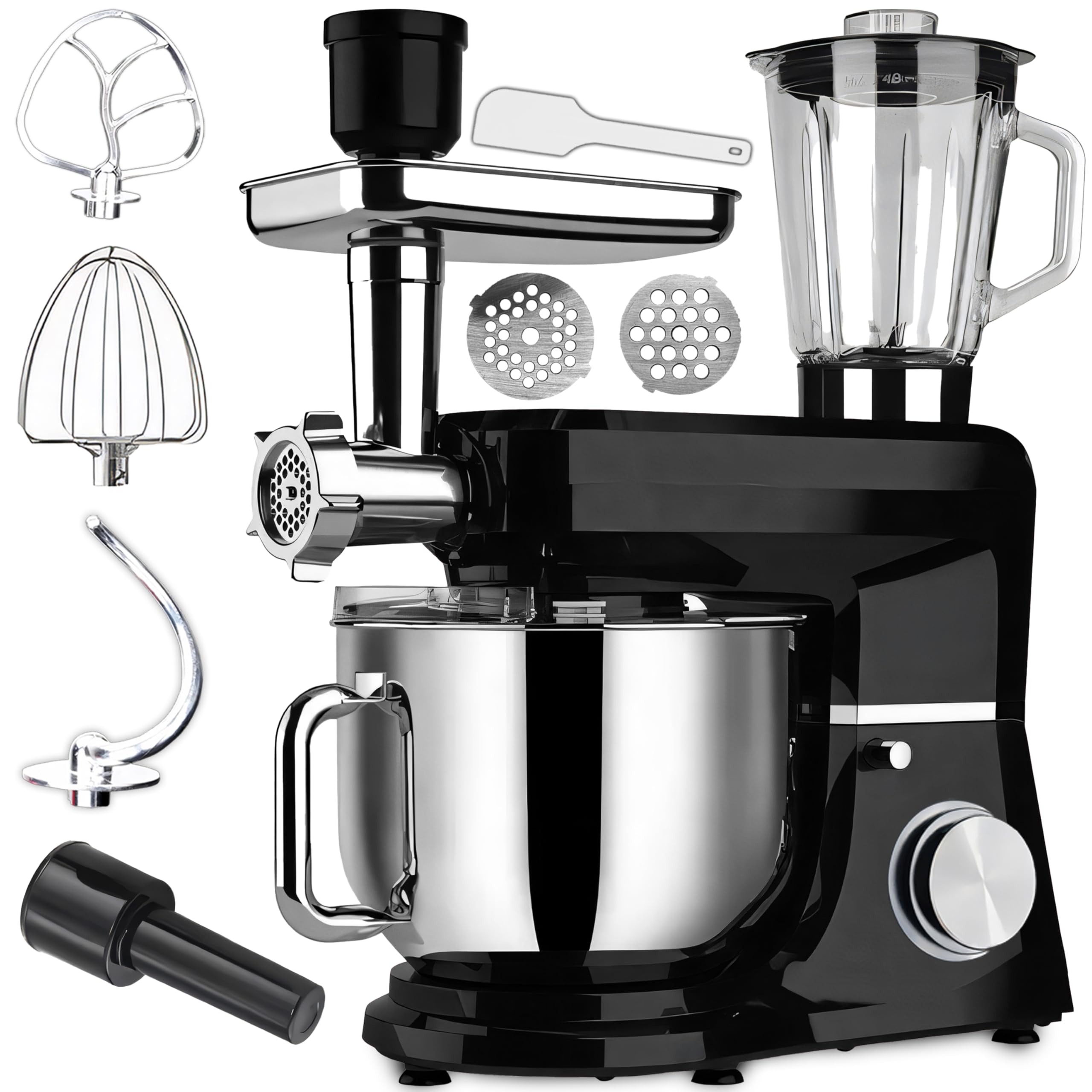 Retoo Robot da cucina 3 in 1 1500 W Large Stainless Steel Bowl 6L Meat Grinder Kneading Machine Multifunctional 6 speed settings 3 Mixing Tools Includes Splash Guard Lid Dough Hook and Whisk Versatile