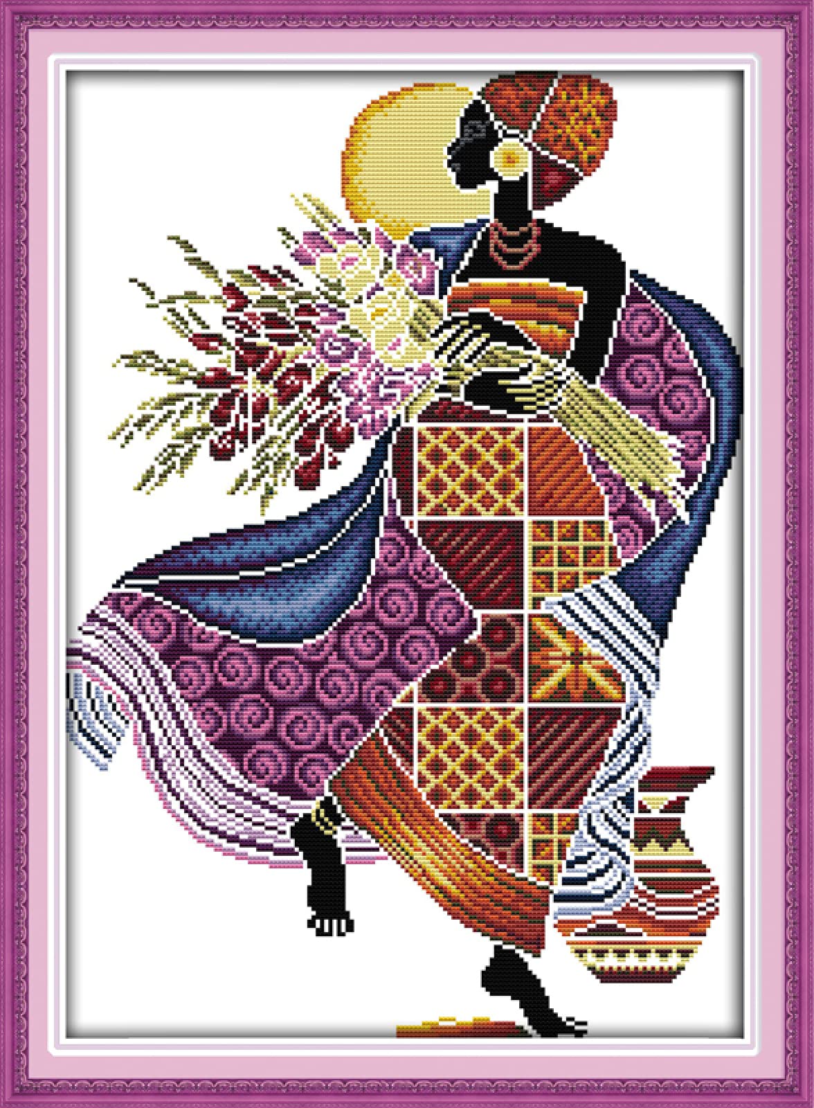 Lbwyyjilfiixpnf Cross Stitch Kits Stamped For Adults Beginner Kids, African Style, 11Ct Diy Embroidery Needlework With Easy Funny Preprinted Patterns Needlepoint Kit 16 * 20 Inche