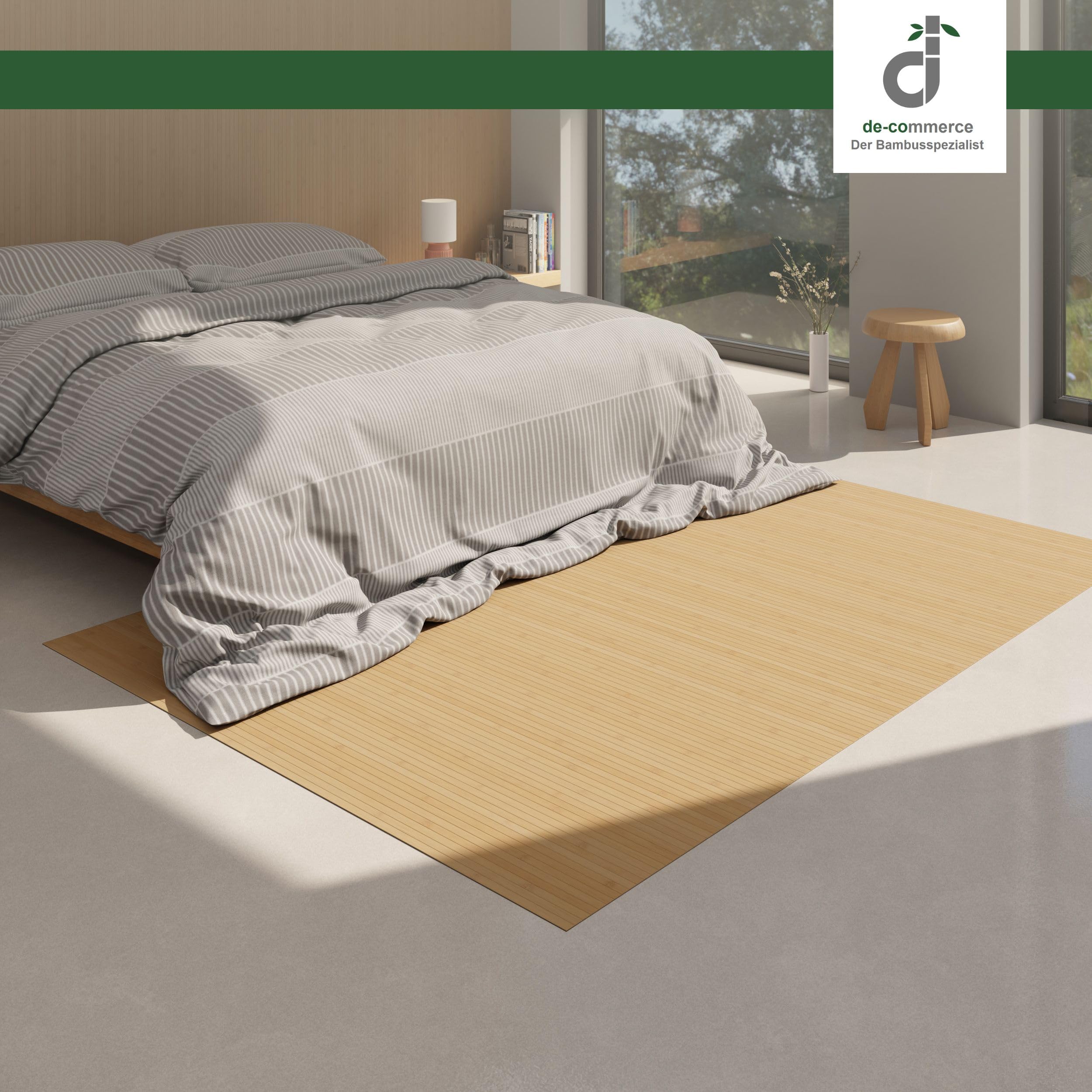 DE-COmmerce Bambusteppich Massive Pure, 200x300 cm, 17mm gehärtete Stege, massiver Teppich ohne Bordüre, Bambusmatte