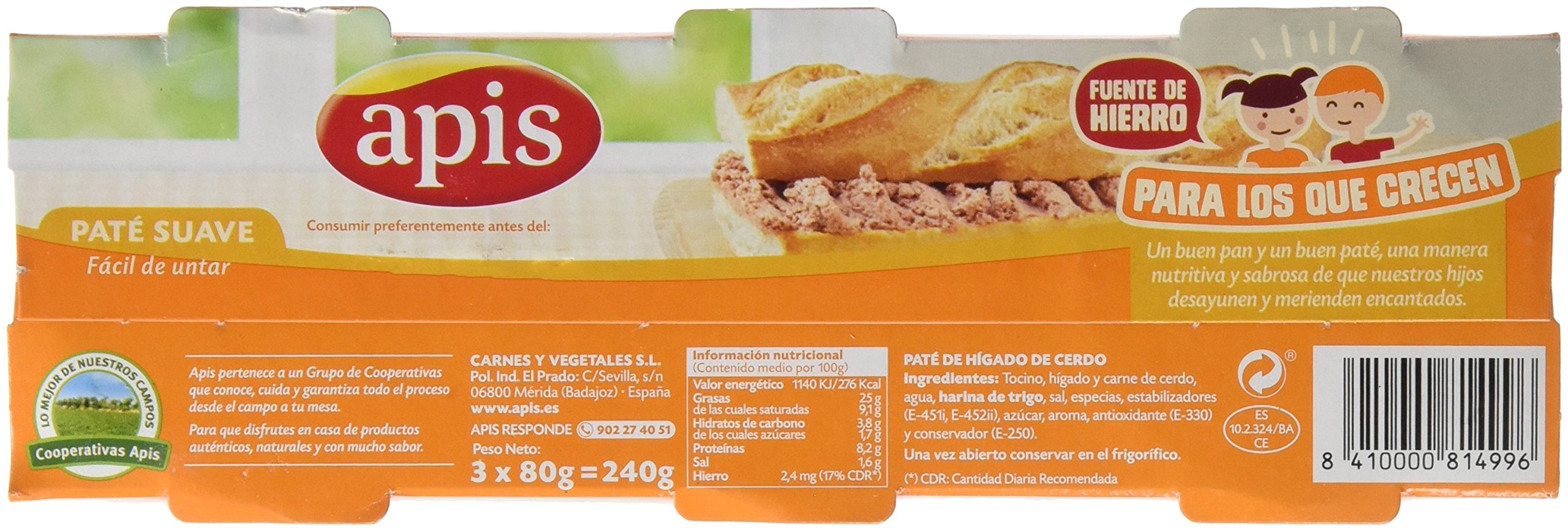 Apis Paté Suave de Hígado de Cerdo, 3 x 80g