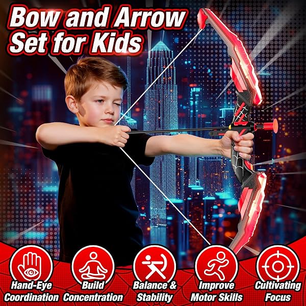 HYES Tiro con l'arco Freccia e Arco per Bambini Kit Arco e Freccia Giocattolo con Luci a LED, Frecce a Ventosa, Bersaglio, Frecce e Bersagli di Punteggio, Giocattolo Interno ed Esterno - 3