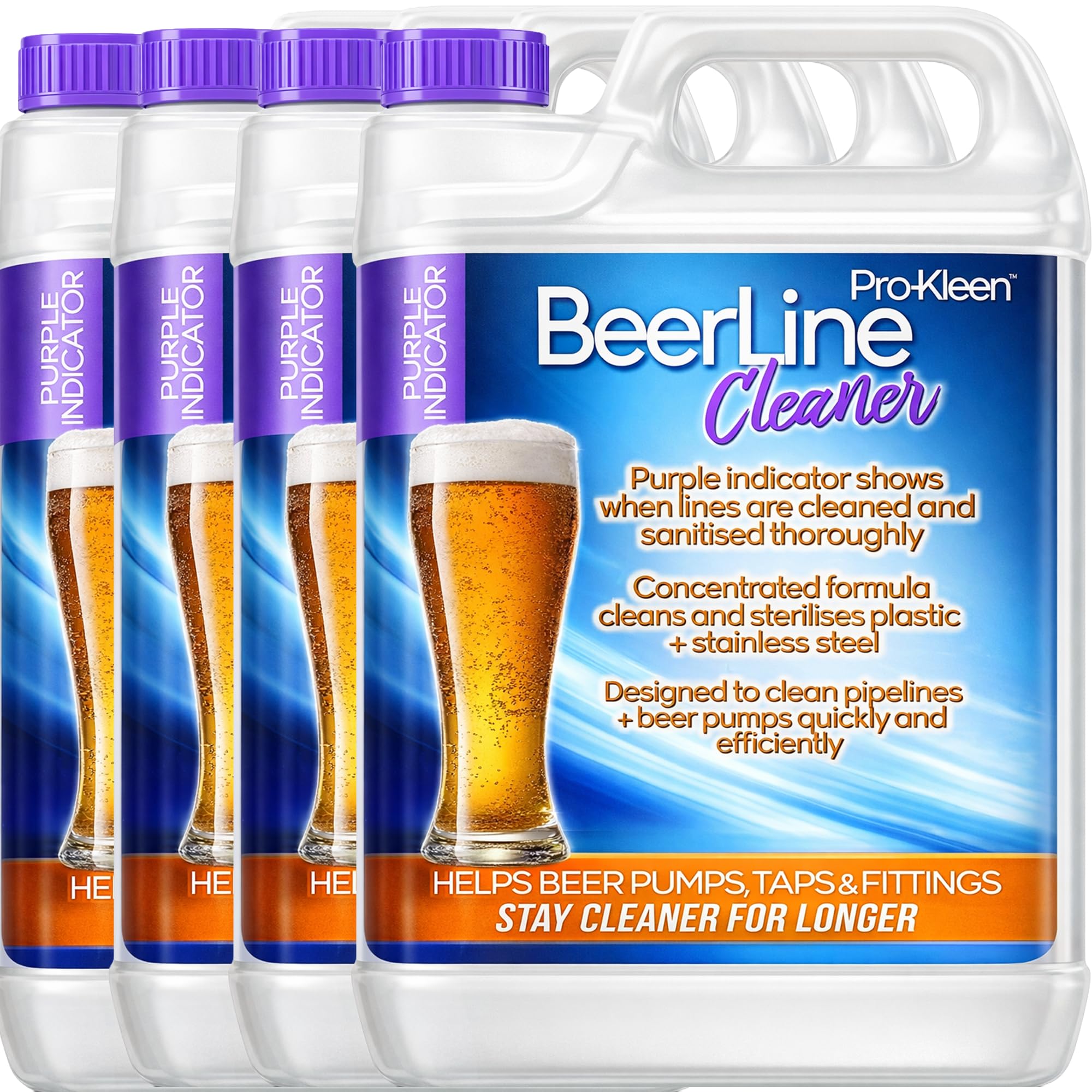 Pro-Kleen Heavy Duty Purple Beer Line Solution Cleaner 4 x 5L with Colour Indicator, System Cleaning Fluid Sanitizes and Removes Yeast and Protein Build Up. Improves Beer Taste