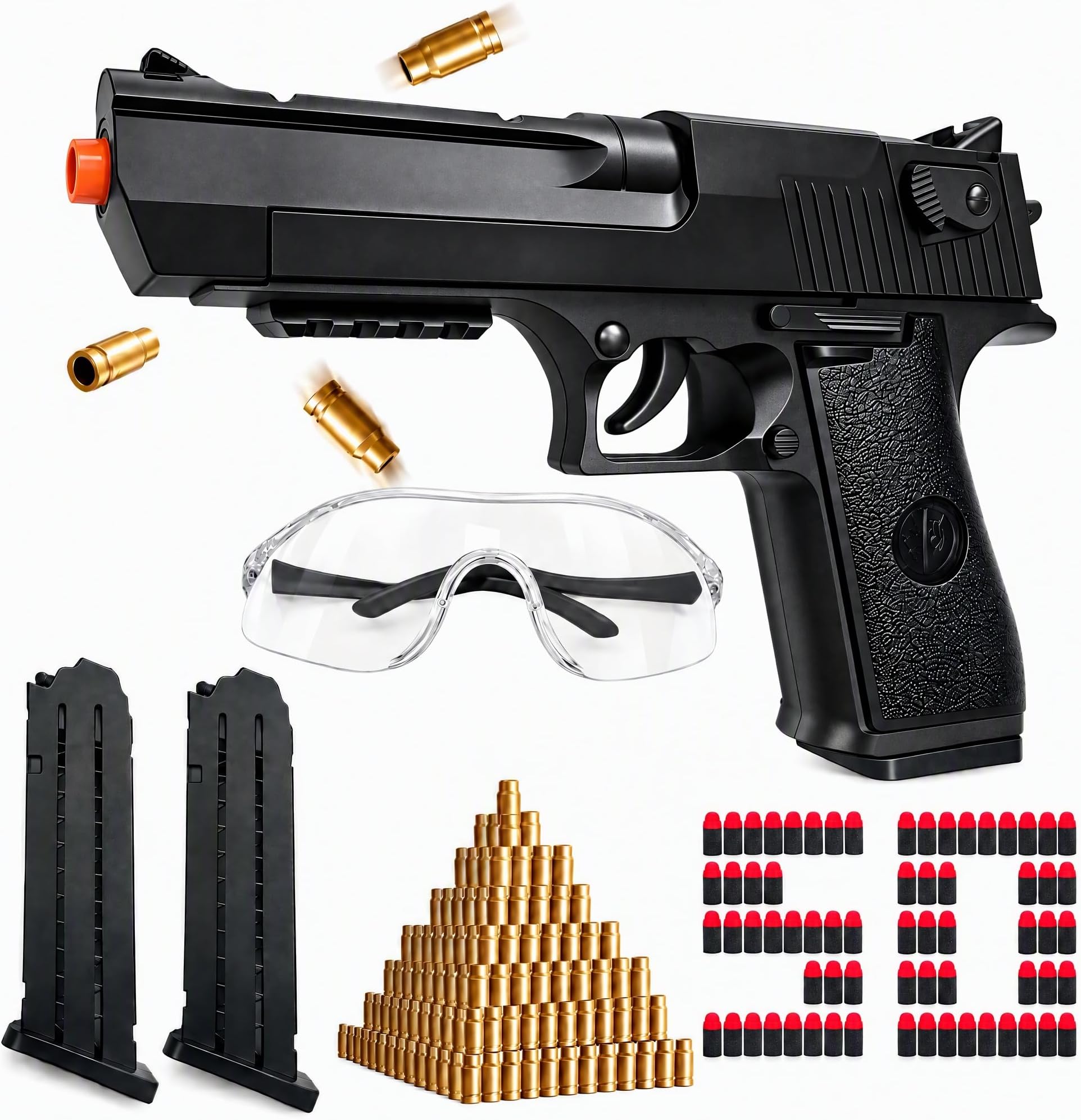 Shell-Eject Black Toy Gun 6+ Kids Teens Adults Foam Bullets Goggles ASTM