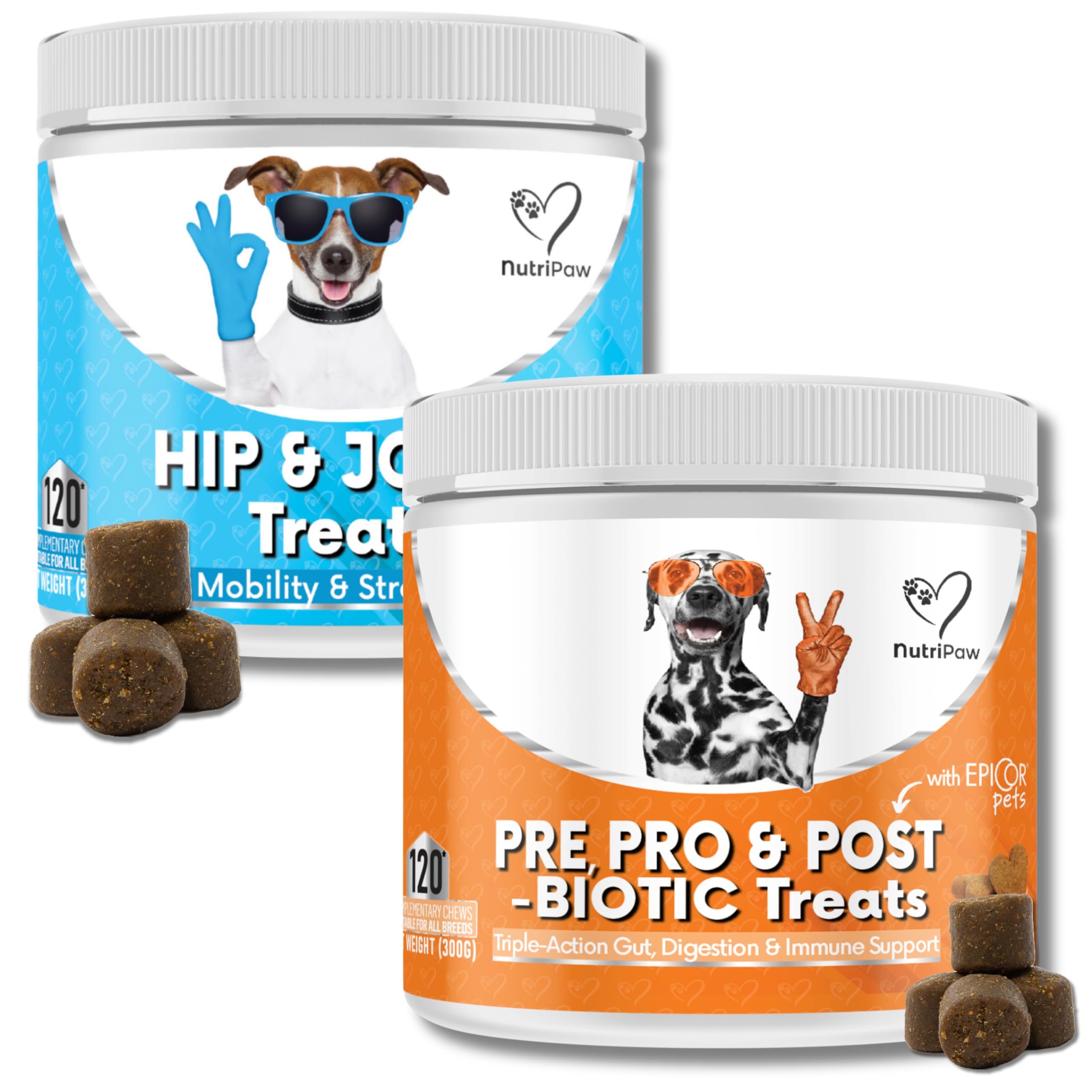 NutriPaw Probiotics/Joint Bundle - Soft Chews for Bum Scooting, Gunky Ears, Gut Health & Anal Glands - Support Mobility, Flexibility, Strength & Maintain Joint Health - Great for all dogs
