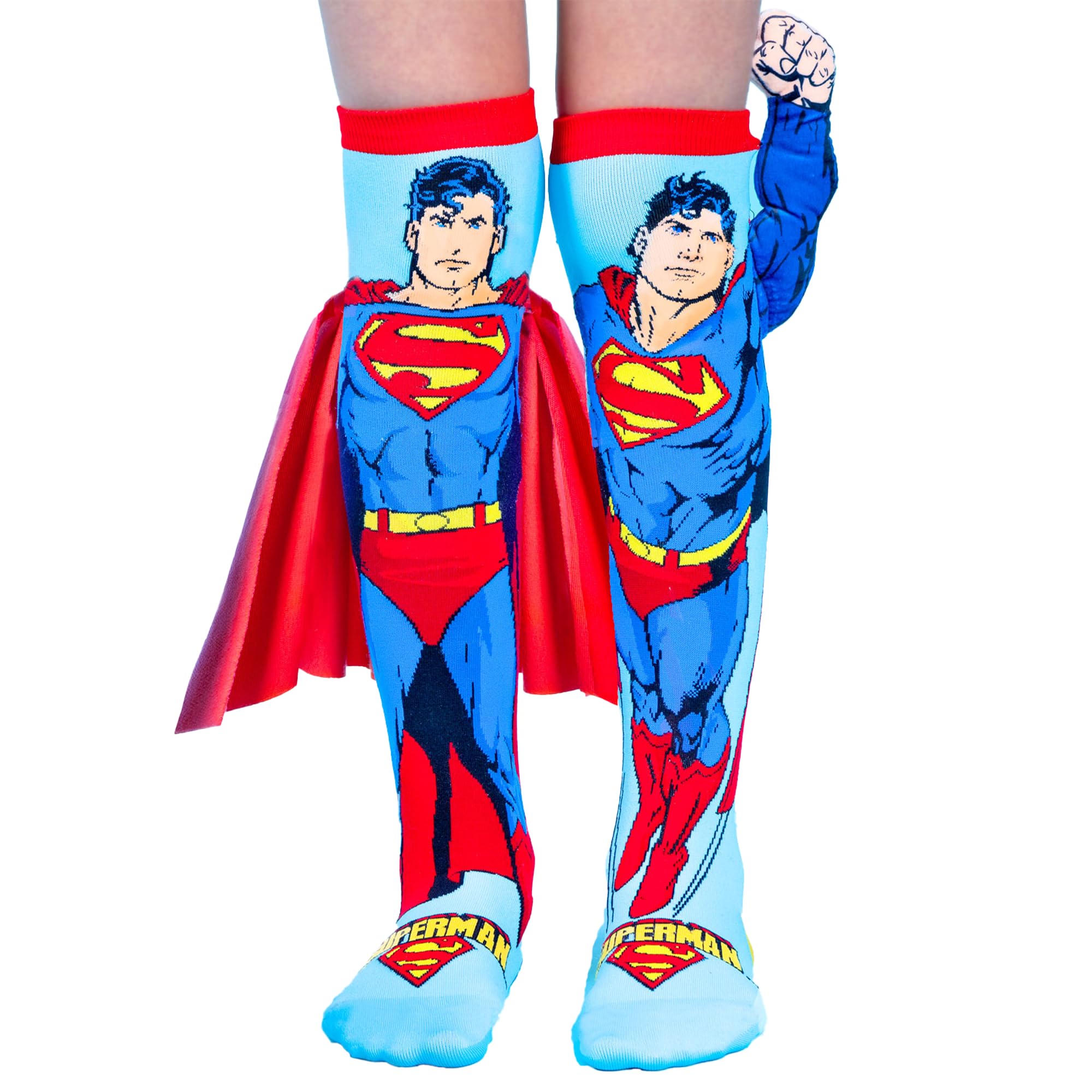 MADMIA Superman Socks, Amazing Knee-High Socks With 3D Plush Superman Arm and Velvet Cape!
