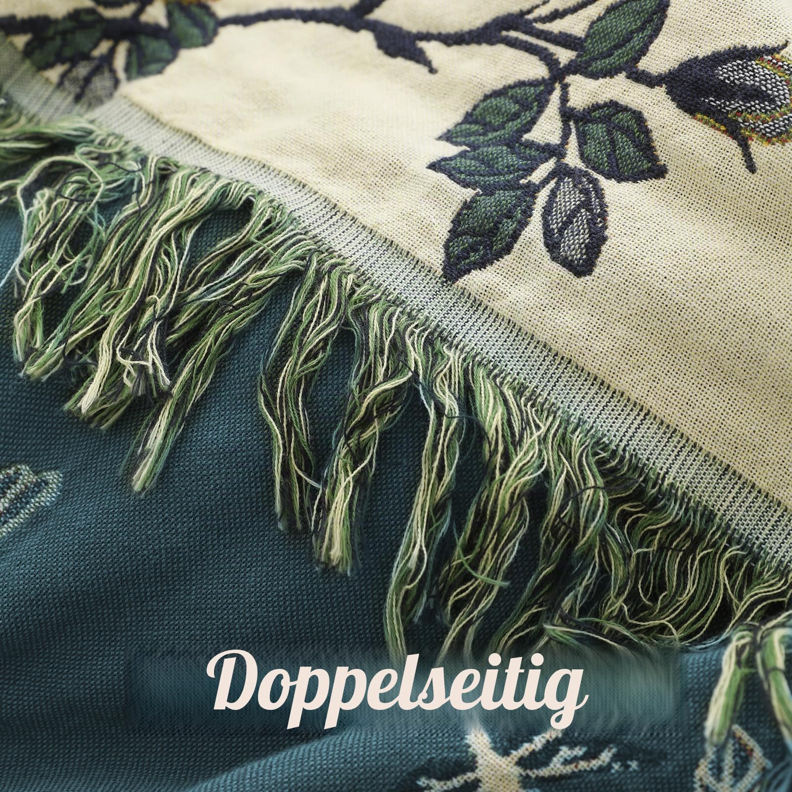 Doppelseitige böhmische Decke - 100% Bio-Baumwolle, handgewebte Bett- und Sofadecke, gemütlicher Boho-Akzent für 2-3-Sitzer Sofas und Sessel - 200x230cm,Deep Blue