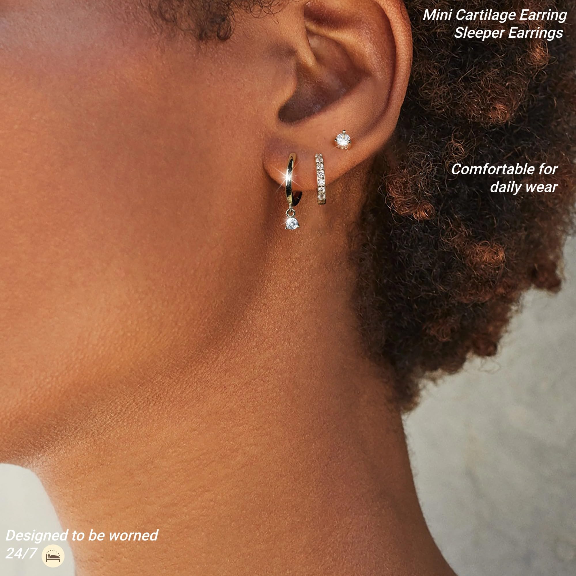 MACACHII Orecchini Donna Argento 925 Placcati Oro 14K - Orecchini a Lobo, Cerchio, Helix - Anallergici, Idee Regalo Gioielli per Piercing Multipli（Set 3 Paia）