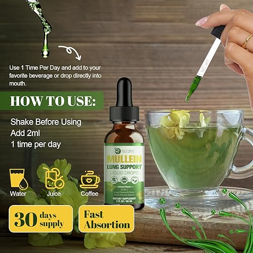 Miniatura 6 de Gotas de gordolobo para pulmones, limpieza y desintoxicación pulmonar, apoyo respiratorio, extracto de hoja de gordolobo con tomillo, saúco, NAC,