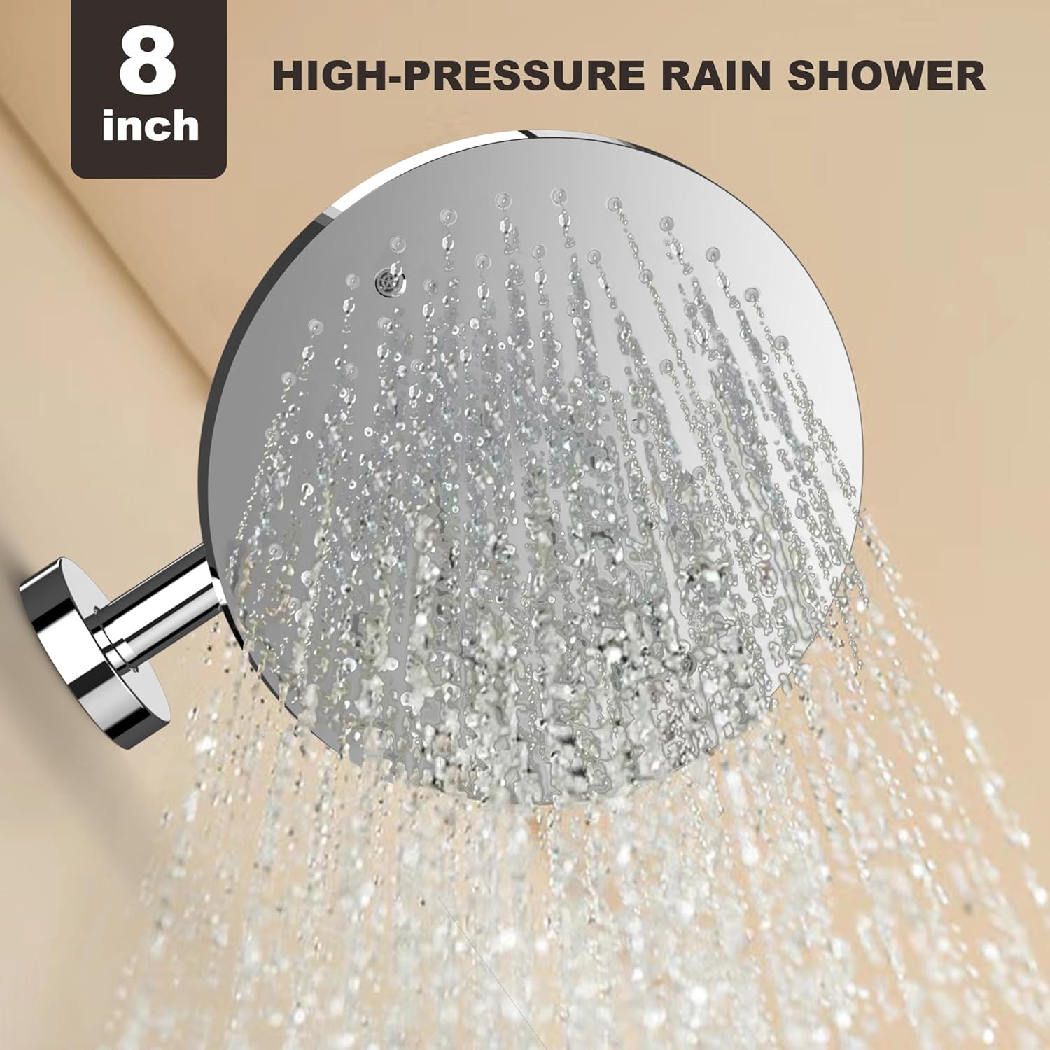 Premium Chrome Shower Head And Faucet Set Single Spray Wall Mount 8 Inch Rain Fall Round Shower Faucet with Rough-in Valve and Trim Kit for Bathroom