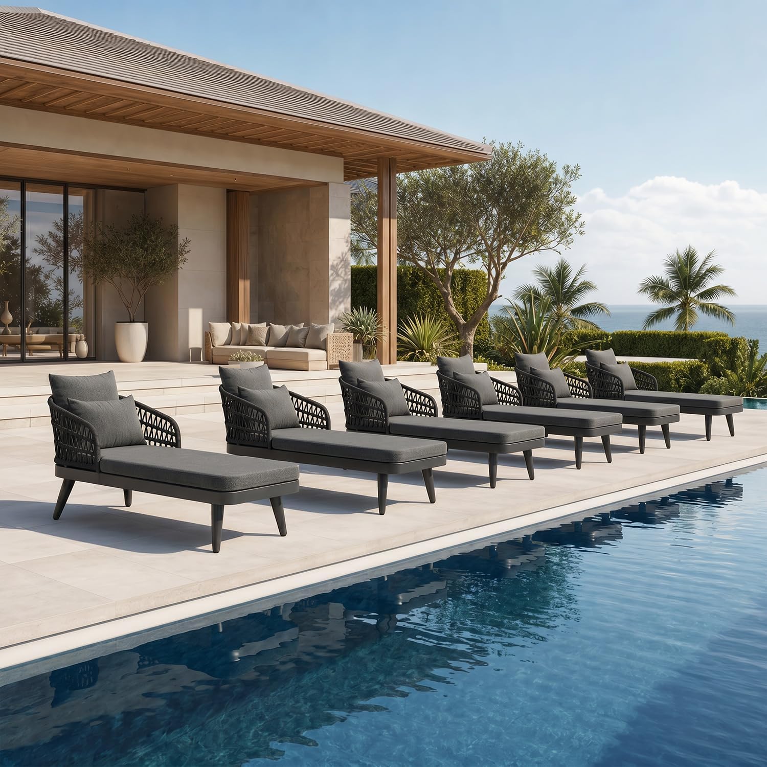 PURPLE LEAF Pool Lounge Chair with Dual Pillows &amp; Thick Cushions Aluminum