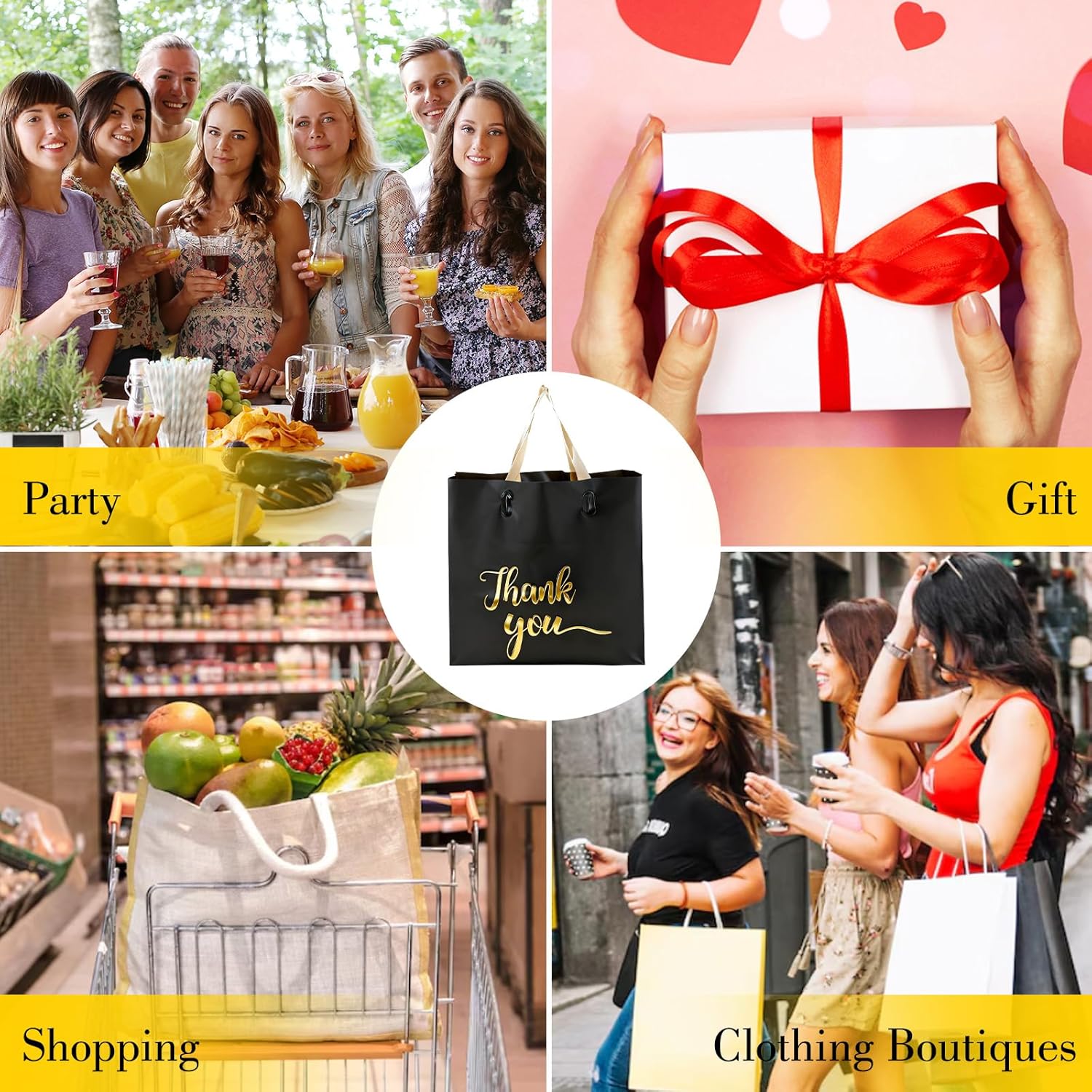 Tobeelec 100 Pack Thank You Plastic Shopping Bags for Small Businesses, Thank You Shopping Gift Bags Boutique, Plastic Merchandise Gift Bags with Handles for Customers Party Favors (Black, 2 Sizes) - Image 7