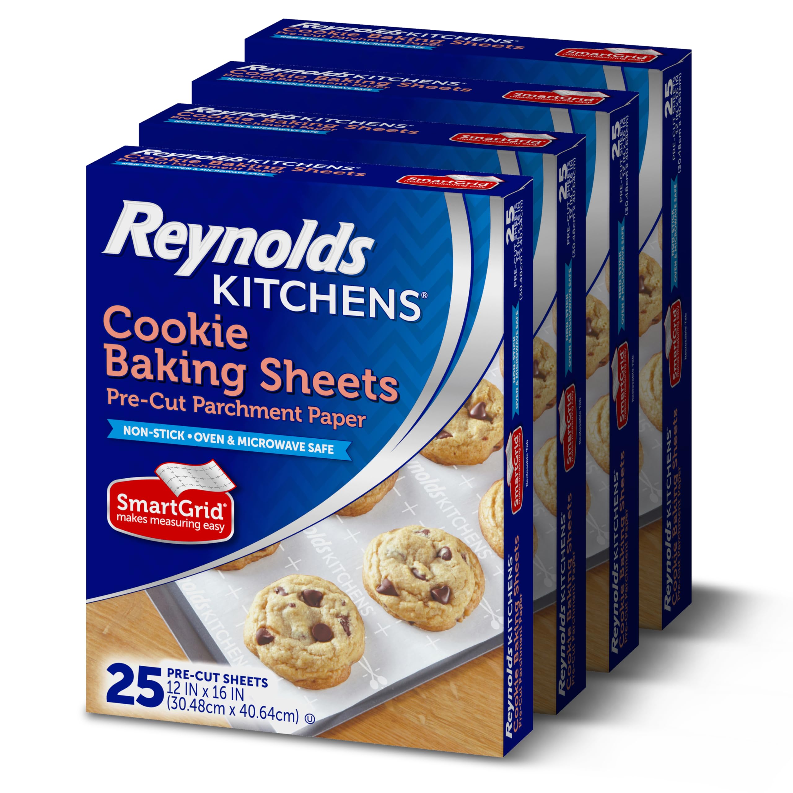 Kitchens Cookie Baking Sheets, Pre-Cut Parchment Paper,25 Count (Pack of 4), 100 Total Sheets