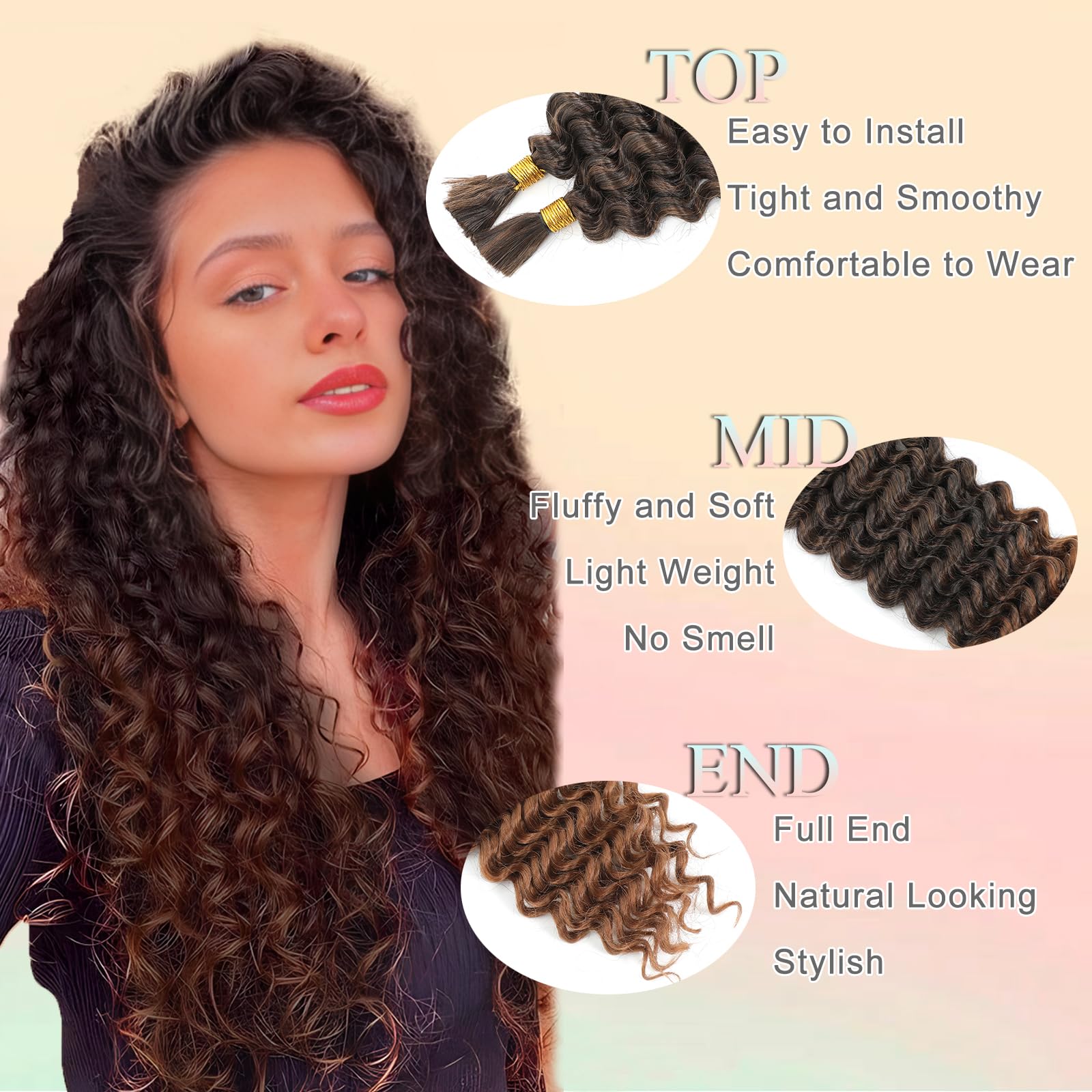 Deep Wave Bulk Hair for Braiding 18 Inch No Weft Deep Wave Bundles Curly Braiding Hair Extensions for Boho Braids and Wavy Braiding Hair 2 Braids per Pack (T30# - Image 3
