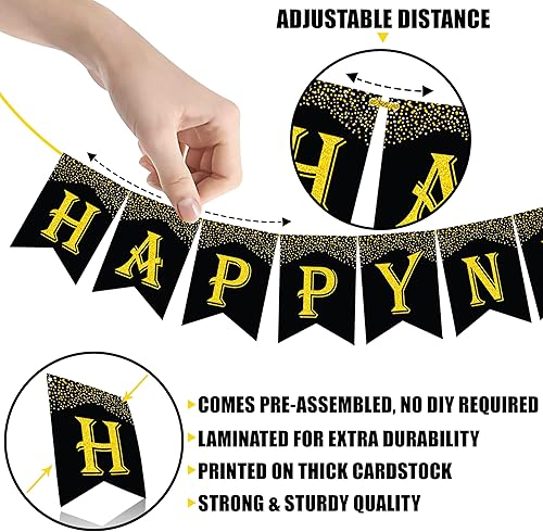 Miniatura 5 de KatchOn, Cartel de feliz año nuevo dorado y negro – Grande de 10 pies, sin bricolaje | Fondo de feliz año nuevo con purpurina para suministros de