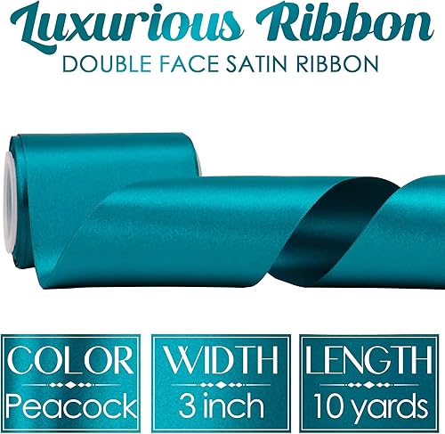 Miniatura 2 de MEEDEE Cinta de satén de pavo real de 1-12 pulgadas, cinta de satén de doble cara, cinta de pavo real de Navidad de pavo real, cinta de pavo real
