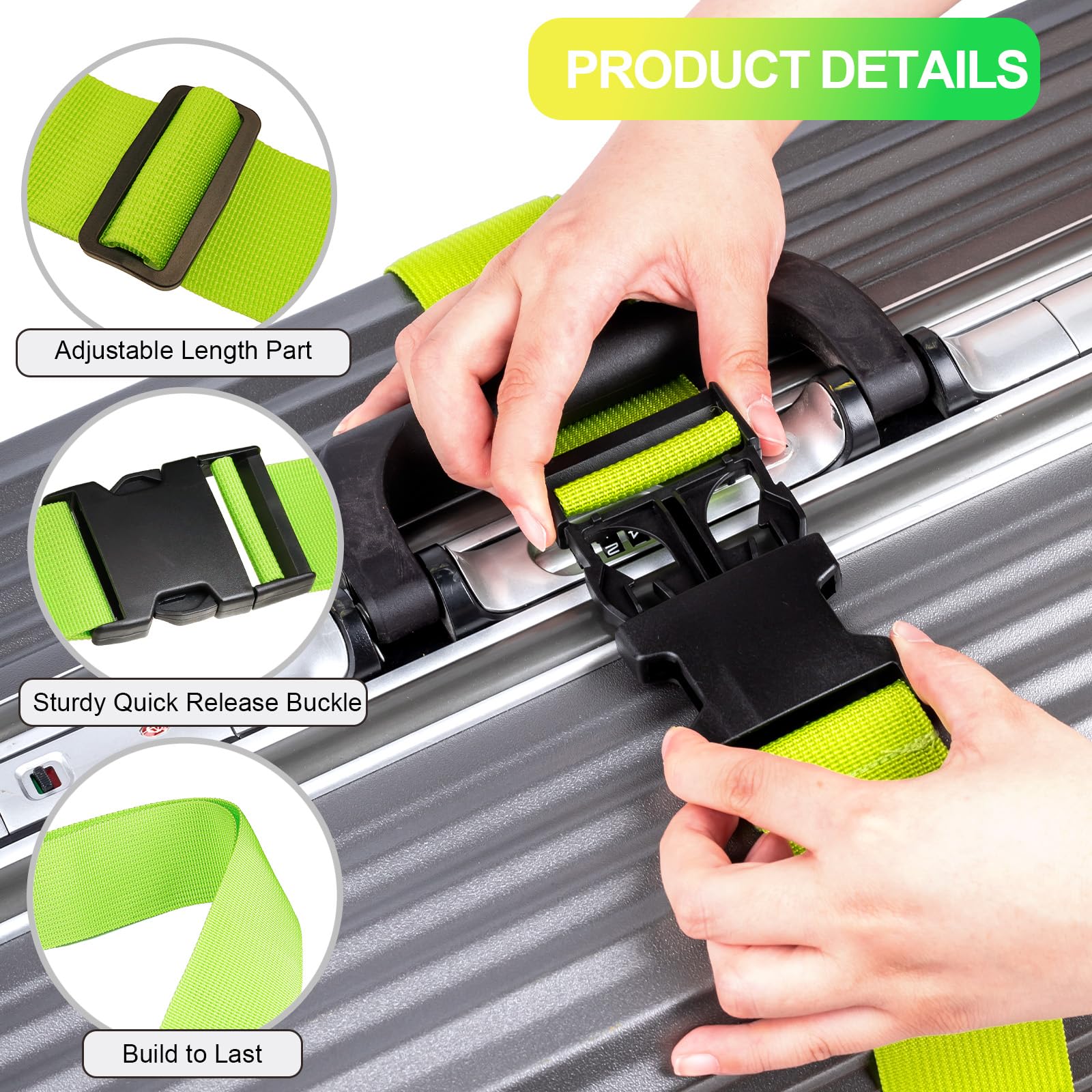 collwait 4 PCS Luggage Straps Suitcase Belts Wide Adjustable Packing Straps 4