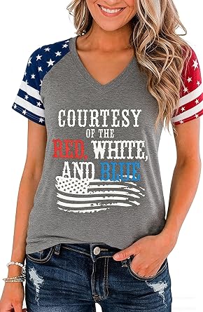 Barlver Womens American Flag Shirt Short Sleeve 4th of July Flag Top Loose Patriotic Independence Day T-Shirts S-XXL