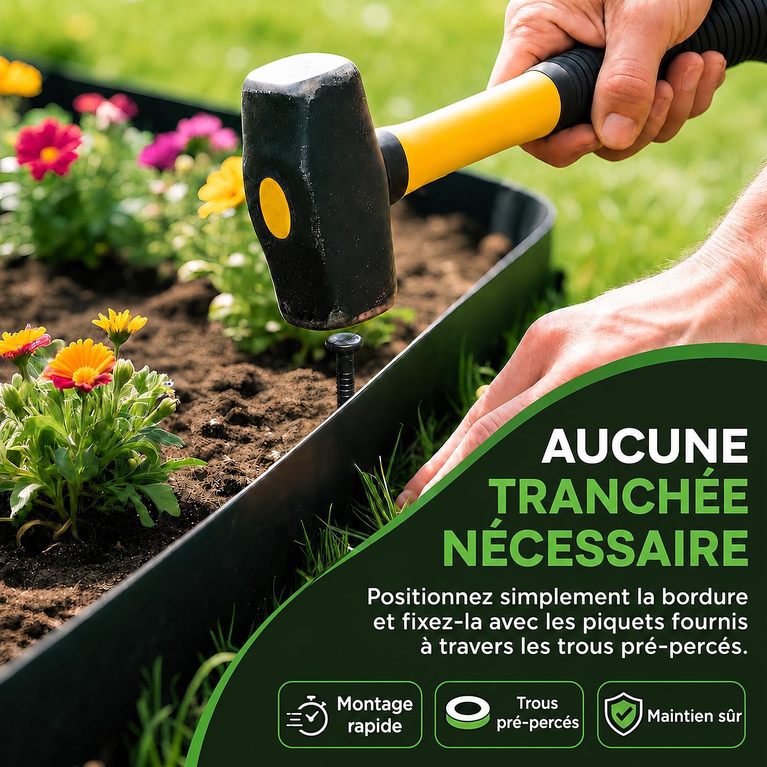 Bordure de Jardin 20 m x 5 cm, Bordure de Pelouse Flexible en PE avec 60 Piquets, Bordure à Planter sans Creuser, Découpable, pour Massifs, Allées, Gravier et Jardin