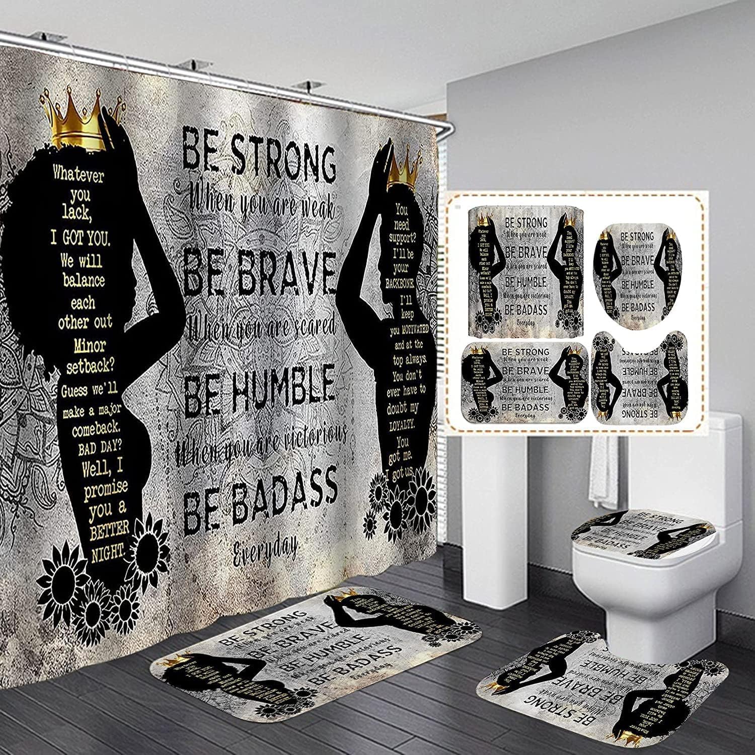 Amazon.com: Mycurer American African Shower Curtains Set, Black King ...