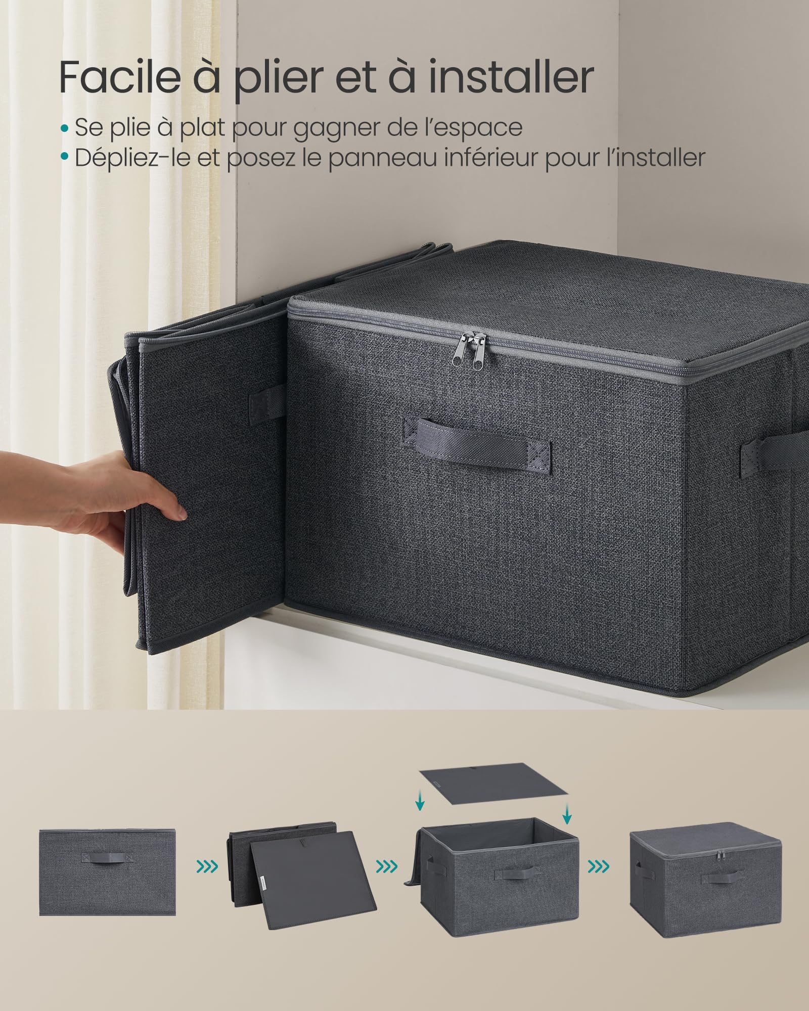 SONGMICS Boîte de Rangement, Pliable, avec Couvercle, Poignées, Coffre, Panier, pour Vêtements, Chaussres, en Tissu Non-tissé, Lot de 6, 40 x 30 x 25 cm, Gris Ardoise RZB003G02