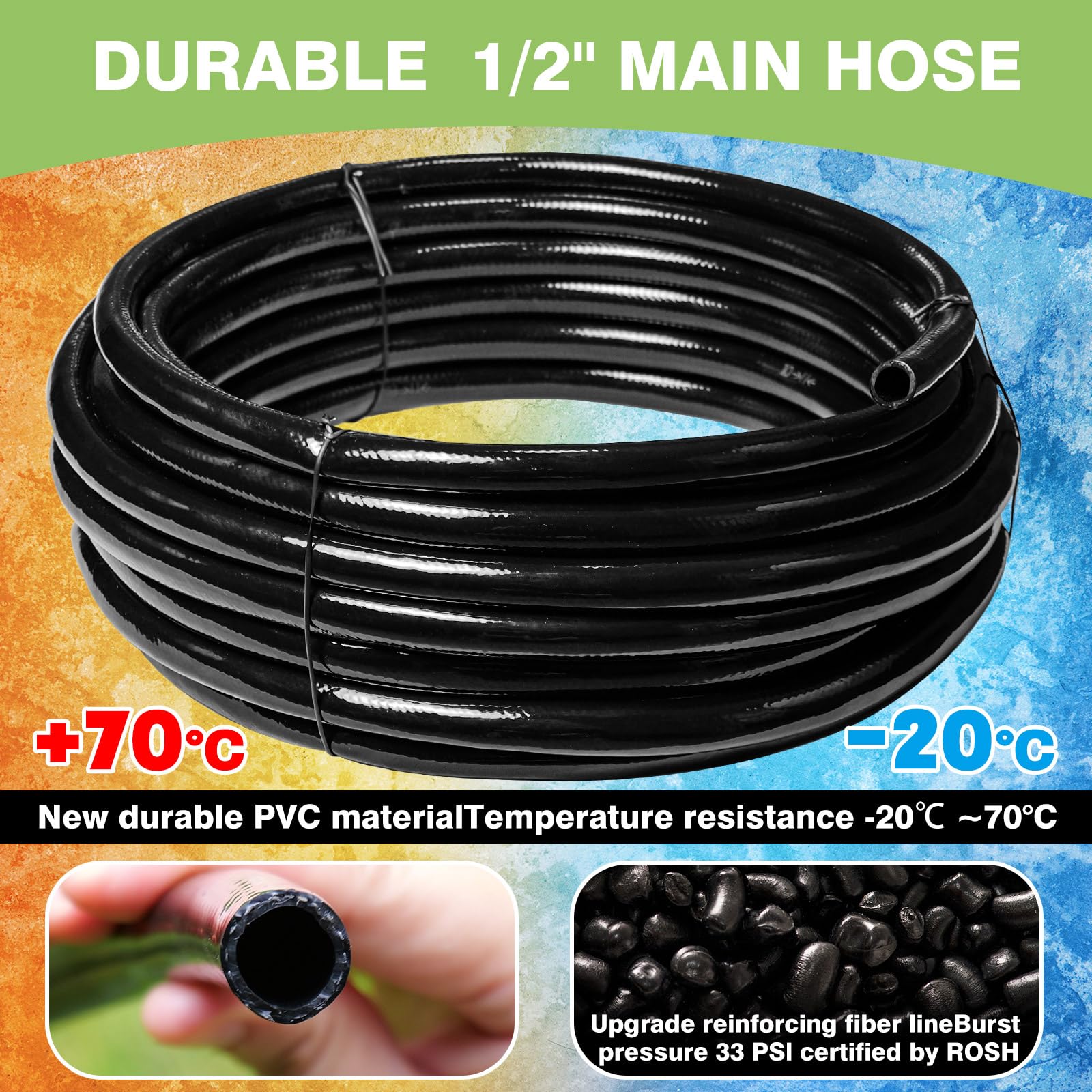 Maotong Kit de riego por goteo de 1,27 cm, tubo de manguera de suministro de línea principal para sistema de riego de jardín (incluye conector recto de 1,27 cm, conector de 3 vías, válvula de