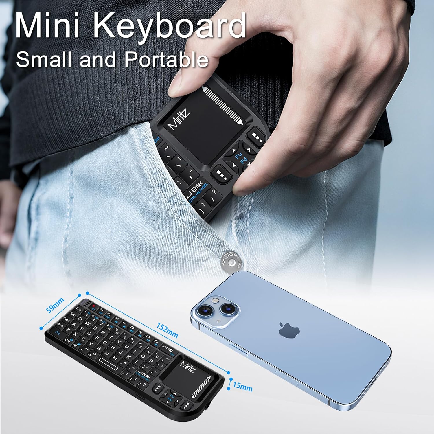 Mini Wireless Keyboard, 2.4G/Bluetooth 5.1 Dual Mode Rechargeable Portable – for Steam Deck, Fire TV Stick, Raspberry Pi, Field Service, IT Technicians.