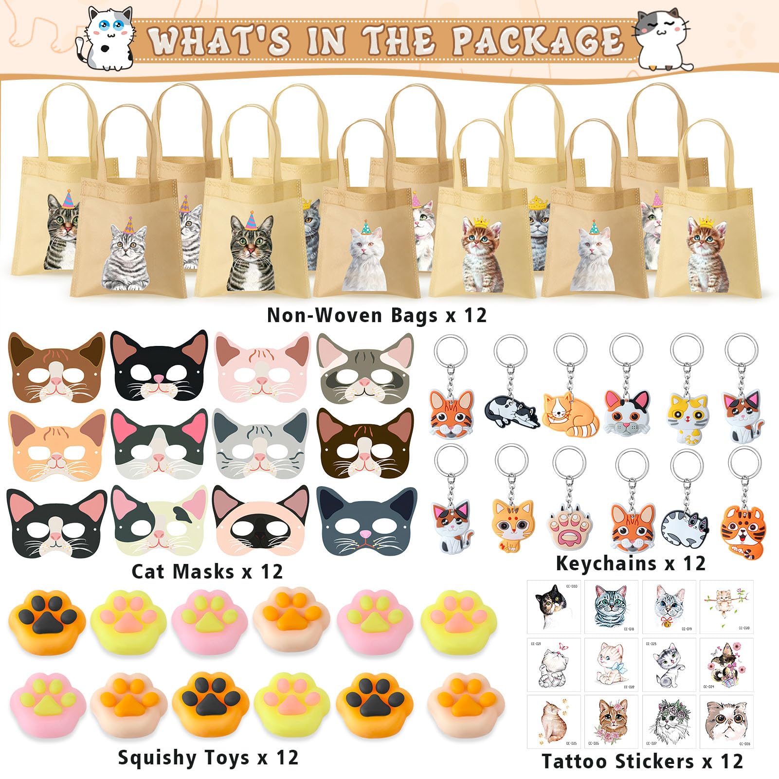Tacobear Gatto Gadget Compleanno Bambini Regalini Fine Festa Compleanno Bomboniere Sacchetti Regalo Portachiavi Modello Tatuaggi Sticker Maschera Giocattolo Bambina Bustine Regalini Fine Festa Bambini