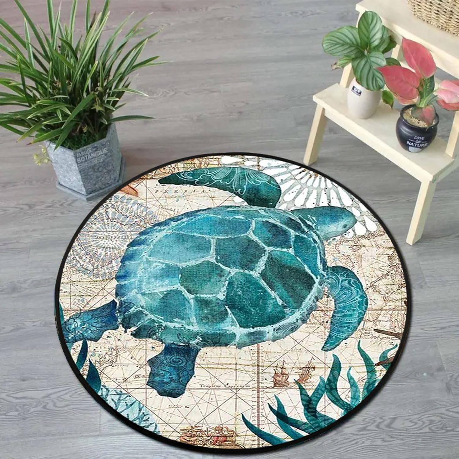Custom Round Rug Personalized Area Carpet with Your Own Design Logo Text Photo Anti Slip Customized Door Mat for Bedroom Living Room Office Garden Balcony Decor, 36 in, Sea Turtle