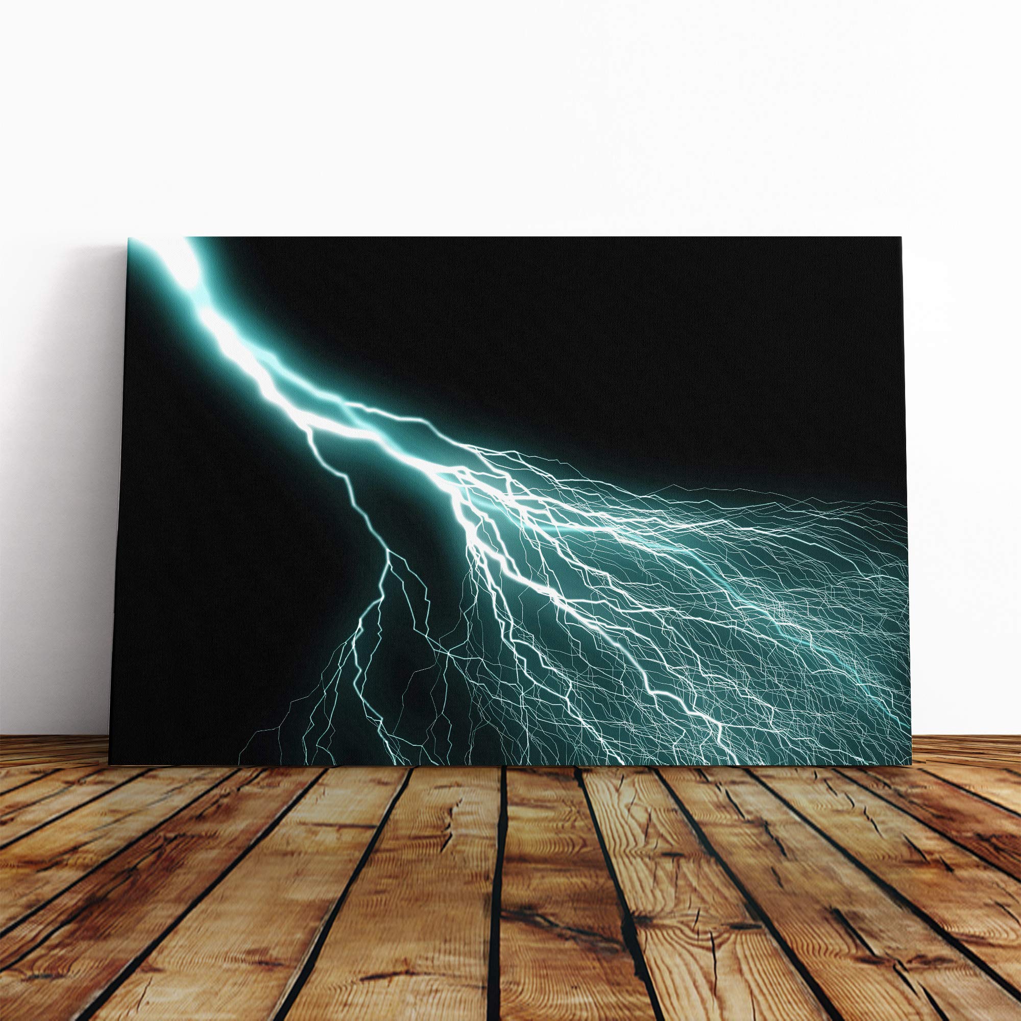 Wall Blue Abstract Art Lightening (1) Canvas Print | Gallery Wrapped 30mm Frame Wall Art | 20x14 inches | Ready to Hang | Abstract Picture | Living Room Bedroom Lounge Office